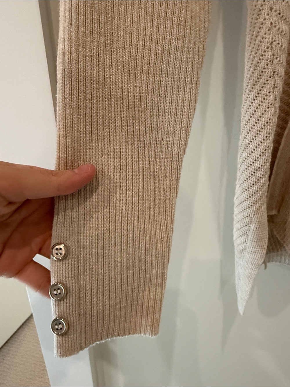 Beige Open-Front Ribbed Cardigan - Picture 3 of 5